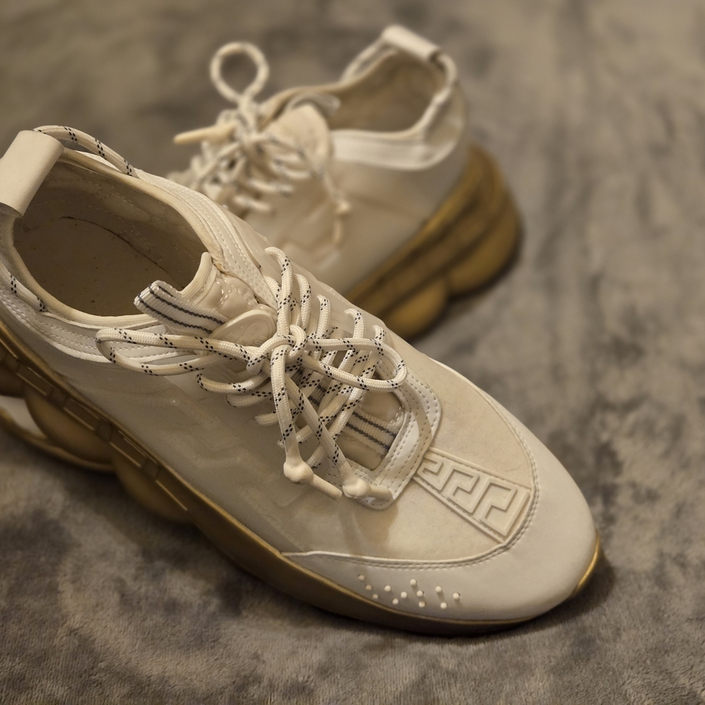 Versace White Gold Athletic Shoes with Minimalist Design